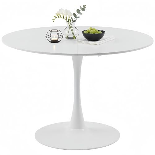 ZECIIYE Matbord Runt 110 Cm – Modernt Runt Matbord I Tulpandesign För 4–6 Personer, Vardagsrumsbord Bistrobord, Trädgårdsbord, MDF-Trä Med Fast Stativ, Vitt