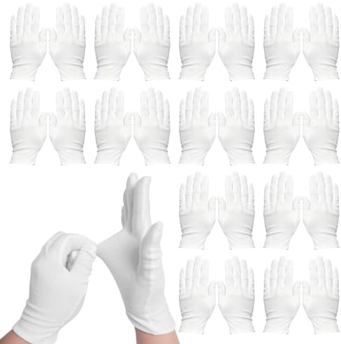 12 Pairs White Cotton Gloves for Eczema and Dry Hands,Washable Stretchable Soft Reusable Moisturising Men and Women
