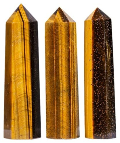 AGSHYWFT Naturlig Tiger Eye Healing Crystal Towers Set om 3 | Sexkantigt spetsigt prismadekor / Ädelstensstav / Heminredning / Skydd för läkning