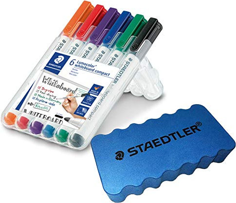 Staedtler Lumocolor Whiteboard-Marker (6er Etui + Staedtler Löscher)