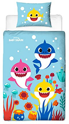Character World Baby Shark Single Duvet Cover Officially Licensed | Reversible 2 Sided Rainbow Design with Matching Pillowcase, Polycotton Multicolor BSHRAIDS002UK1