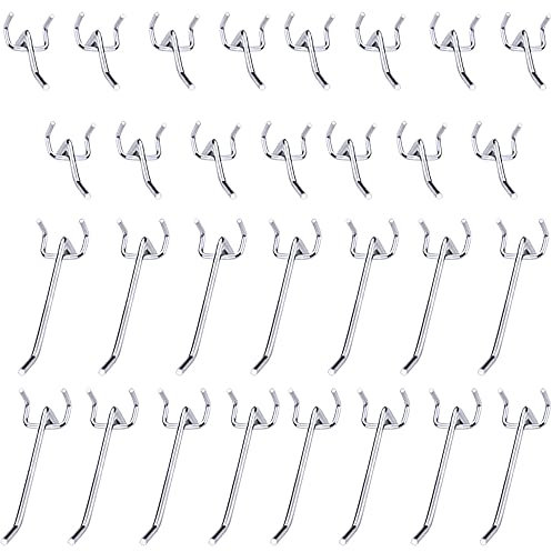 Rayong 30 x Perforated Metal Hooks for Pegboard Accessories - 10 cm and 5 cm Single Hook Set for Garages, Tool Sheds, Workshops