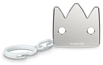 SUAVINEX Broche para Chupetes con Pinza para Bebés +0 Meses. Broche Joya Efecto Metalizado Plateado. Broche con Forma de Corona, Plateado