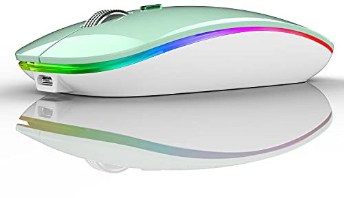 Uiosmuph Bluetooth Mouse, 2.4G & Bluetooth Wireless Mouse for Laptop, Slim Rechargeable Mice Ergonomic Portable Optical Mouse for Notebook/PC/Computer/MacOS/Android (Mint Green)