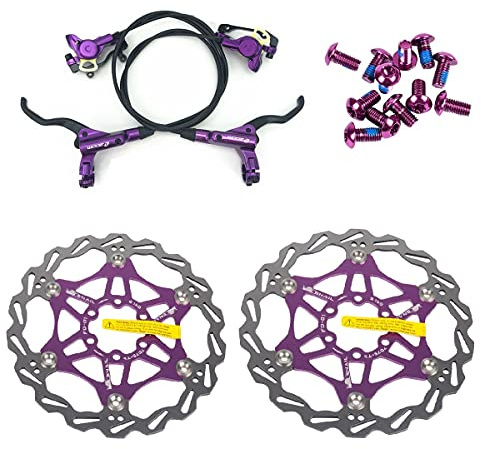 Zoom Freni a Disco Idraulici Mountain Bike Set MTB Anteriore e Posteriore con Rotore a Disco Flottante 160mm e Bulloni Colorati (Viola)