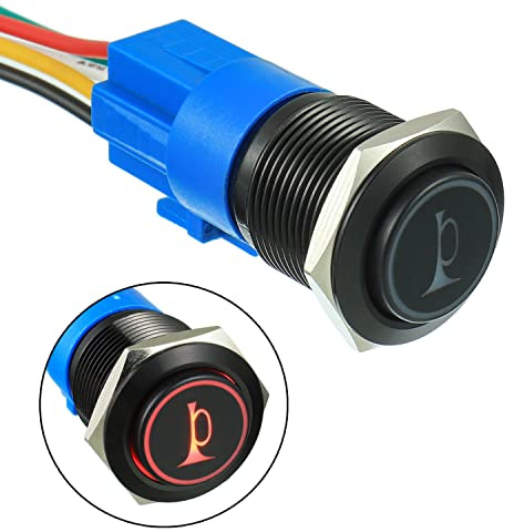 EPLZON 16MM 12V Pulsante momentaneo clacson per auto LED rosso acceso momentaneo altoparlante in metallo interruttore a levetta clacson con presa di corrente (Rosso)
