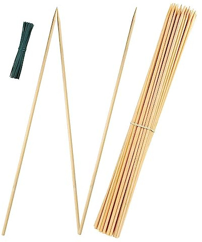Bamboos Tomat Stakes - 50 st Blomkrukhållare Stake,Växtvinstockshållare med 50 st trådband Växtstödstake Naturlig 17 tum för liten växt