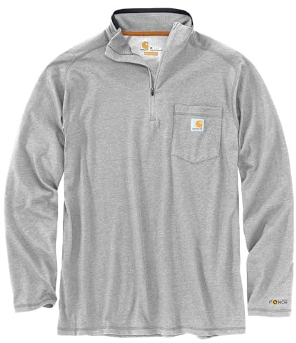 Carhartt Men's Force Relaxed Fit Midweight Long-Sleeve Quarter-Zip Mock-Neck T-Shirt, Heather Grey, XX-Large
