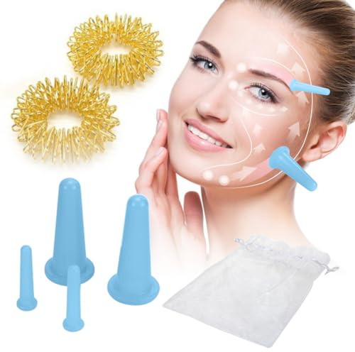 Ventosas Faciales,Ventosa Silicona,Anillo de Acupresión,Anillo masajeador Dedos,Ventosas Celulitis,para el Cuidado Facial y el Masaje,2 Tamaños (blue)