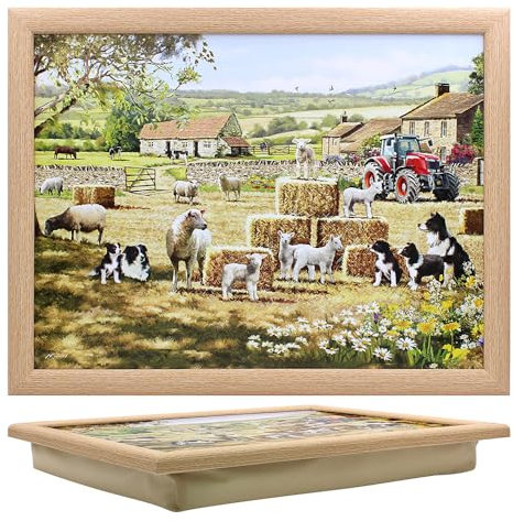 Lesser & Pavey Macneil Studios Plateau avec Coussin rembourré pour Boissons, Nourriture, Petit déjeuner et Ordinateur Portable Motif Collie & Sheep