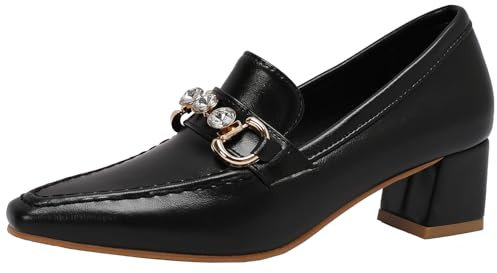 Cocey - Zapatillas para mujer con tacón de bloque y punta cuadrada, Negro , 34 EU