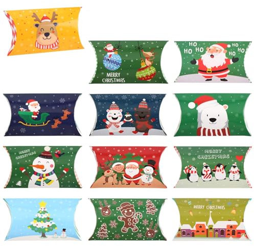 SULOLI 36 Stück Geschenkbox für Weihnachten, Kissenschachteln, Pralinenschachtel, Kekskästen, Geschenkverpackung für Party Geschenken Dekoration