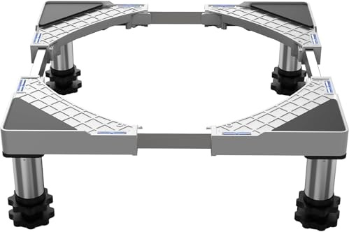 DEWEL Verstellbare Waschmaschinen Untergestell, Podest für Waschmaschine und Trockner, Bärenlast 350kg, Einstellbare Breite 44.5-67cm, Erhöhung Höhe 18cm-22cm, Weiß