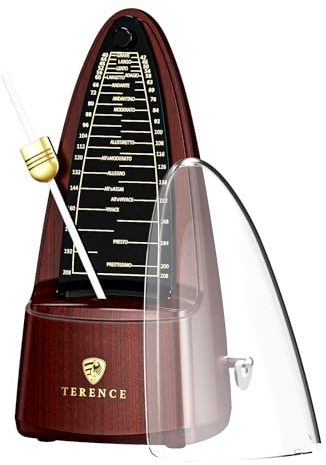 Metrónomo TERENCE Metrónomo mecánico de alta precisión con campana acentuada, tiempo preciso, duradero para piano, violín, batería, bajo, guitarra, adecuado como regalo color nuez
