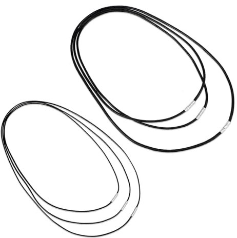 JIEYAO 6 Stück Lederband Kette, 1.5/3mm Leder Halskette mit Verschluss, Schwarz, Unisex, Erwachsene, Halskette