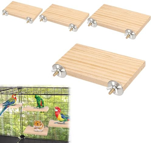 Perchoirs en Bois pour Perroquet, Perche Stand en Bois Naturel, Plateforme pour Oiseaux, Stand Plate Forme Oiseau Cage, Perchoir Perroquet Oiseaux, Cage Calopsitte Accessoire pour Cockatiels, Hamsters