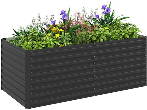 Outsunny Jardinière extérieure, jardinière surélevée galvanisée, carré Potager de Jardin rectangulaire avec Bordure de sécurité et Fond Ouvert, pour Fleurs et légumes, 160 x 80 x 60 cm, Gris