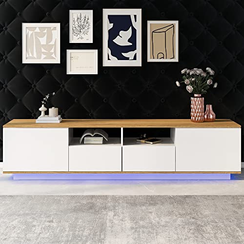 Jaxenor 180cm TV Schrank Weiss mit Zwei Schubladen, Modern TV Board für 80-Zoll-Fernseher, Lowboard Wohnzimmer mit Zwei Schränken, Fernsehschrankür Schlaf- und Wohnzimmerschrank, Weiß