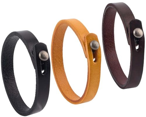 CALFOVERA Bracciale in Pelle Genuina con Colori per Uomo Stile Vintage Punk in Vera Pelle di Mucca di Prima Scelta Avvolgente da Polso Regolabile Bracciale Fatto A Mano per Indossare Tutti