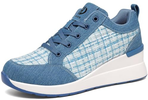 GURGER Zapatillas de Cuña para Mujer Bambas Cuña Zapatos Deportivas Ligeras y Transpirable Wedge Plataforma Sneakers Azul 36