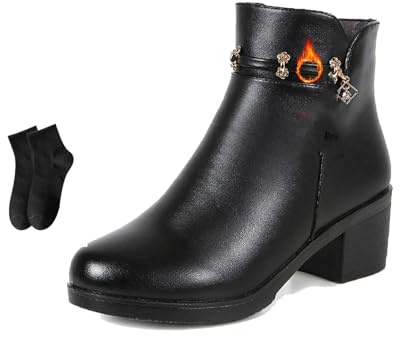 POIOZXD Women's Genuine Leather Wool Orthopedic Boots, Women's Waterproof Orthopedic Warm Boots, Winter Fur Lined Leather Wedge Ankle Snow Boot Zipper