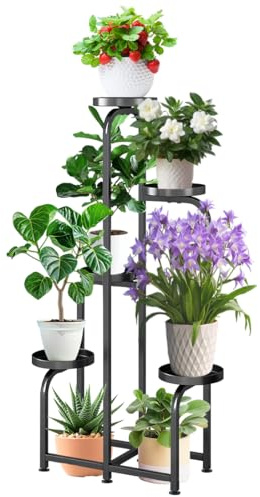 shsyue Plant Stand Indoor Outdoor, 4 Tier 5 Pot Tall Metal Flower Holder Shelf,Heavy Duty Planter Shelving for Multiple Plants, Corner Display Rack for Living Room Balcony Garden Patio