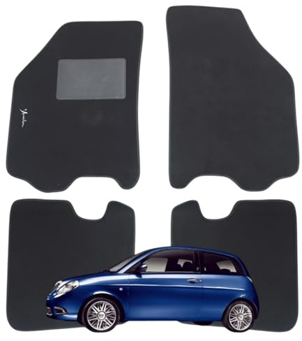 Set 4 Tappeti in Moquette Adatti per YPSILON (843) dal 2003 al 2011 senza Attacchi - Compatibli NON Originali, con Battitacco cucito e antiscivolo