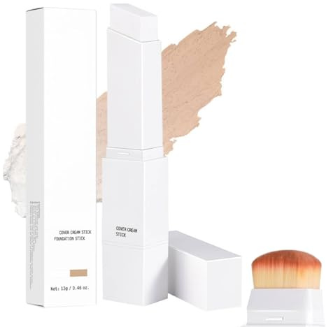 Colour Changing Foundation Stick,White Korean Foundation Stick,Korean Makeup Color-Changing foundation stick With Detachable Brush,Medium To Full Coverage Dewy Finish Base Makeup (Natural)