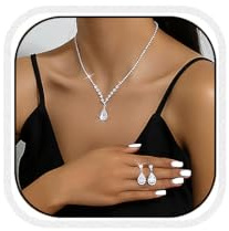 Juego de Joyas para Mujer Collar Pendiente Pulsera Conjunto de Joyería Nupcial Brillante Cristal Diamantes de Imitación Joyas de Boda Circonita Cúbica en Forma de Lágrima Accesorios (Plata4)
