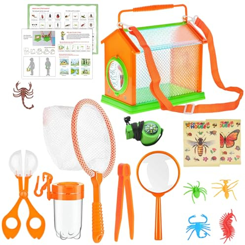 Nature Explorer Set for Kids Ages 4-12 Including Observation Box Butterfly Net Catcher Outdoor Magnifier