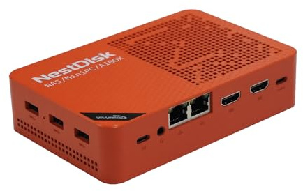 youyeetoo Nest Disk NAS och minidator med Intel N150-4-Bay NVMe upp till 16 TB, DDR5 12 GB RAM, dubbel 2,5 GbE/WiFi 6, 3X 4K-utgång, OMV förinstallerad för hem/kontor (12 GB + 64 GB (eMMC), orange