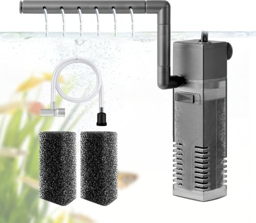 FEDOUR 3W Filtro de Acuario Interno, 4 EN 1 Silencioso Filtro Acuario con Oxigenación – 200L/H Ajustable Filtro para Acuarios de 2-20L, con Esponja Filtrante Reemplazable