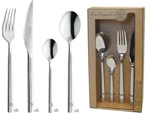 LOU LAGUIOLE - Set med 24 bordsbestick för 6 personer - Alliance - 18/0 rostfritt stål, glansig finish - tjocklek 4 mm - rostfritt stål