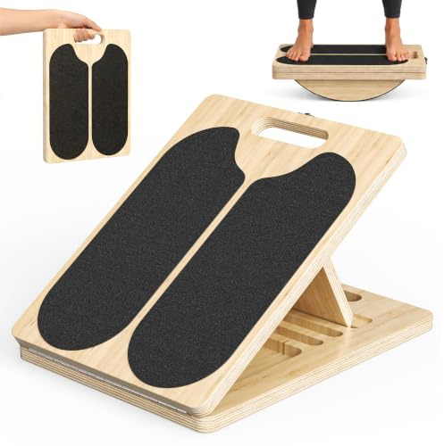 2in1 Planche Inclinée, Slant Board en Bois avec 4 Angles Réglables, Plan Incliné pour Étirement des Mollets, Équipement de Fitness Portable pour Exercices, Squats, Yoga