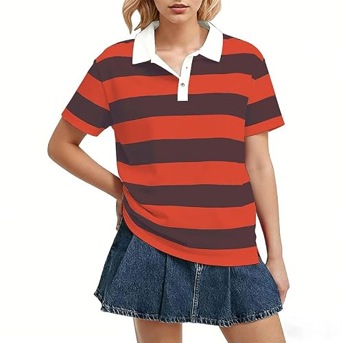 Randiga pikétröjor för kvinnor kortärmade rugbytröjor | Y2k randig färgblock knapp upp polo t-shirt, vintage lös passform estetisk preppy t-shirt topp