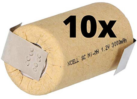 10x XCell SUB-C Akku Zelle - 3000mAh / 1,2V / NIMH mit Z-Lötfahne - Hochleistungs- Markenzelle in Industriequalität AKKUman Set