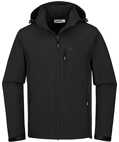 33,000ft Softshelljacke für Herren Wasserdicht Winterjacke Winddicht Warme Fleece Gefüttert Windbreaker Funktionsjacke Outdoorjacke für Wandern Fahrrad Camping Schwarz S
