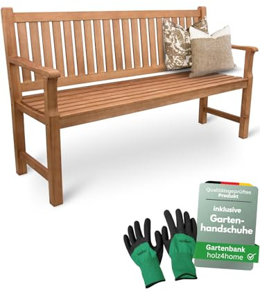 holz4home® Gartenbank Holz für 2-3 Personen I Holzbank 150 cm Parkbank inkl. Handschuhe I Massivholz Balkonbank Gartenmöbel Sitzbank Bank