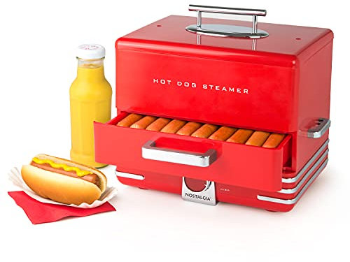 Nostalgia Extra Large Diner-Style Steamer 20 Hot Dogs and 6 Bun Capacity, Perfect for Breakfast Sausages, Brats, Vegetables, Fish