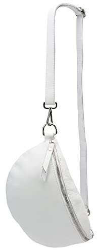 SH Leder ® echt Leder Hüfttasche Damen Herren Unisex Gürteltasche für Festival Reise Bauchtasche große Crossbody Bag Frauen Ledertasche 30x18cm Lala G399 (Weiss)