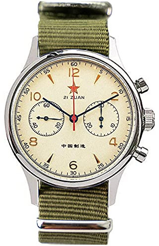 Sugess Chronograph Herrenuhren Edelstahl lässig Mann Saphir Armbanduhren wasserdicht Uhren mit 1963 ST1901 mechanische Bewegung für Mann Geschenke Pilot Militär (40MM mit Schwanenhals)