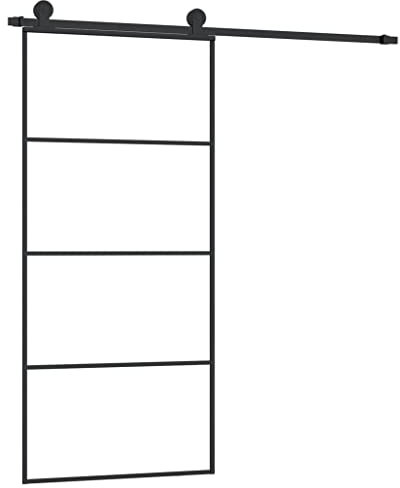 vidaXL Puerta Corredera con Set Herrajes Accesorio Herramienta Rieles Granero Ajustable Guía Piso Hogar Interior Vidrio ESG Aluminio