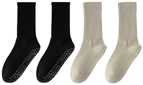 ZEACCT 2 Pares de Deportes de Fitness Socks, No Slippy, Pilates de Yoga Socks, Calcetines de Algodón para Danza, Prevención de Caídas Grip Socks, para Hombres Mujeres, Ballet, Entrenar (Negro, Gris)