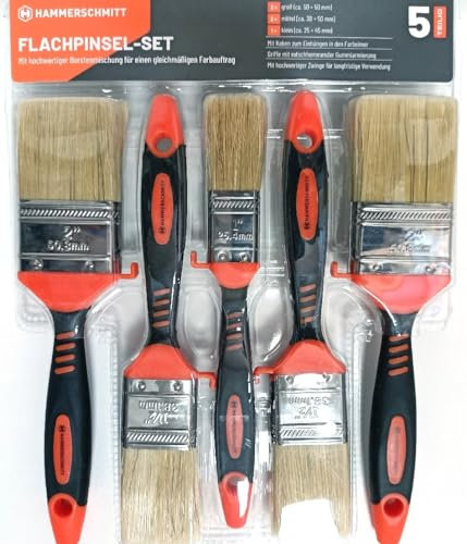 HAMMERSCHMITT Flachpinsel-Set 5-TLG. 25-38-50mm für Lacke Lasuren Farben