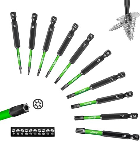 LitOrange Torx Screwdriver Bit Sets, 10Pcs 75mm Magnetic Impact Security Star Bits Set with T7 T8 T9 T10 T15 T20 T25 T27 T30 T40
