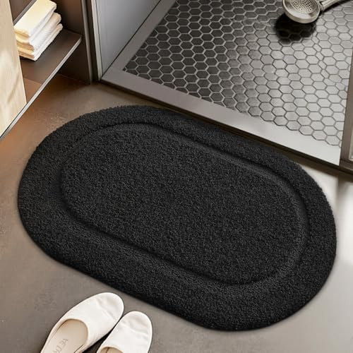 Color&Geometry Negras Alfombra Baño 40x60 cm, Alfombrilla Baño Antideslizante, Alfombras Ducha Microfibra Suave, Alfombrillas Lavable, Súper Absorbente Alfombrilla Baño para Suelo Baño Ducha Lavabo
