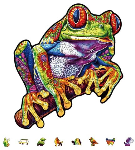 GLOBLELAND 200Pcs Tree Frog Wooden Jigsaw Puzzles for Adults 12.5x10.9inch Forest Animal Wood Puzzle Colorful Unique Shaped Wooden Puzzle for Birthday Gifts