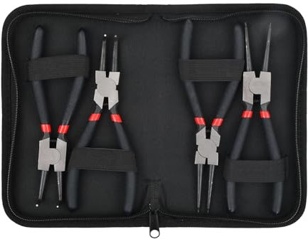 dentedeleao 4 Stück Sprengringzangen-Satz in Tasche, Gerade Und Gebogen Seegeringzange mit Mattierter Abrutschhemmenden Griffen, für Außensicherungsringe und Innensicherungsringe(Schwarz, 175 mm)