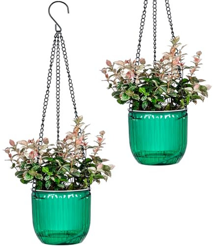 Josteve 11,4 cm, 2 vasi autoirriganti da appendere per interni con fori di drenaggio, piccole fioriere da appendere per esterni, livello dell'acqua visibile, decorazione per la casa, giardinaggio