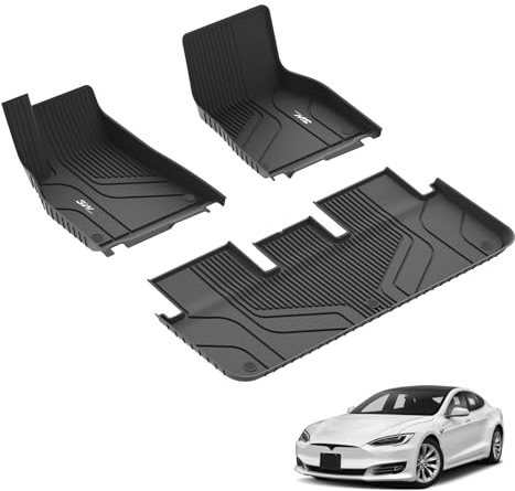 3W Fußmatten für Tesla Model S 2022-2026, TPE Allwetter Maßgeschneiderte Gummimatten für Tesla Model S 1. und 2. Reihen Komplettset Auto Fussmatten Zubehör, Schwarz Antirutschmatten